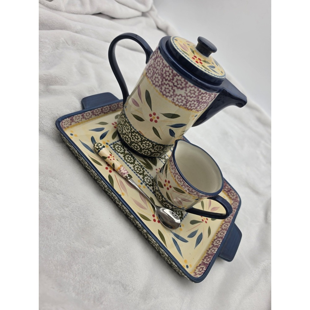 Tempations Old World Harvest SET, Coffee Pot ,Spoon, Creamer & Tray